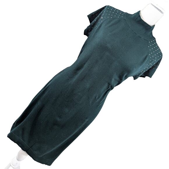 APT. 9! EMERALD GREEN W/RHINESTONE SHORT SLEEVES KNIT SWEATER DRESS! SZ L - Picture 9 of 9